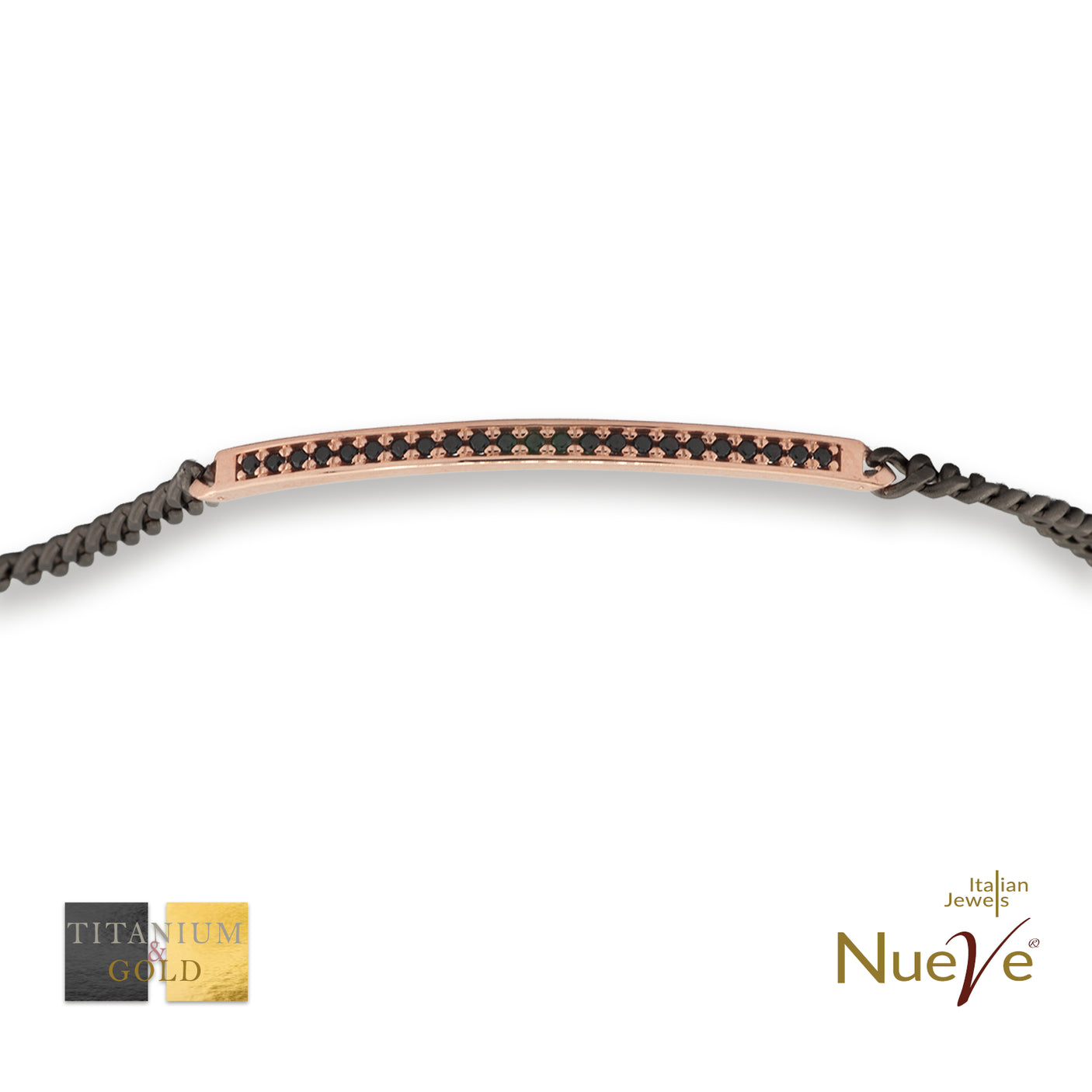 Bracciale Titanio e Oro 9 kt con diamanti neri - NUEVE GIOIELLI