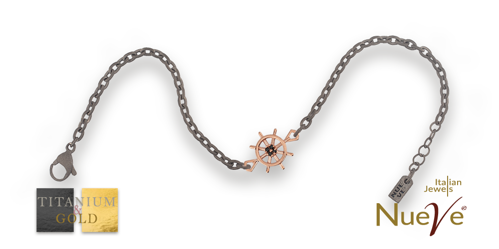 Bracciale Titanio e Oro 9 kt con diamanti neri * Il Timone * - NUEVE GIOIELLI