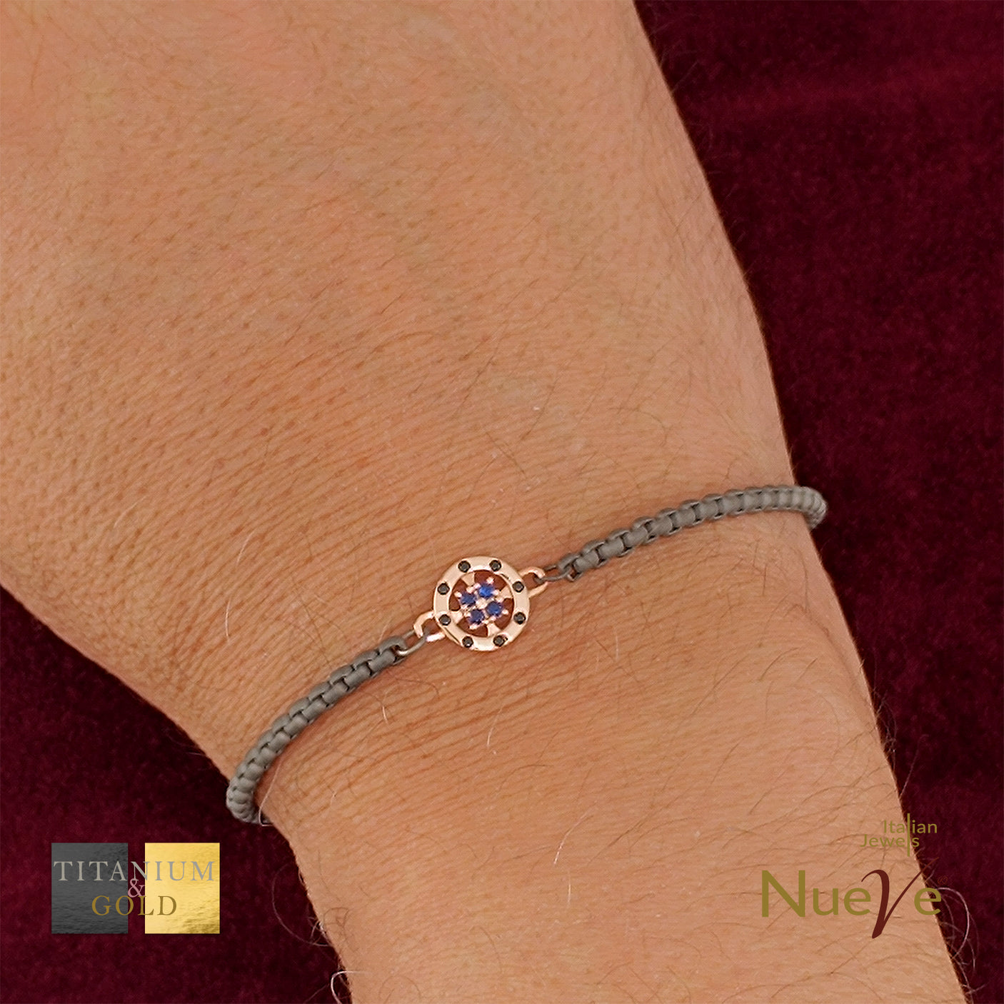 Bracciale Titanio e Oro 9 kt con diam.ti neri e Zaffiri * Luce Preziosa* - NUEVE GIOIELLI