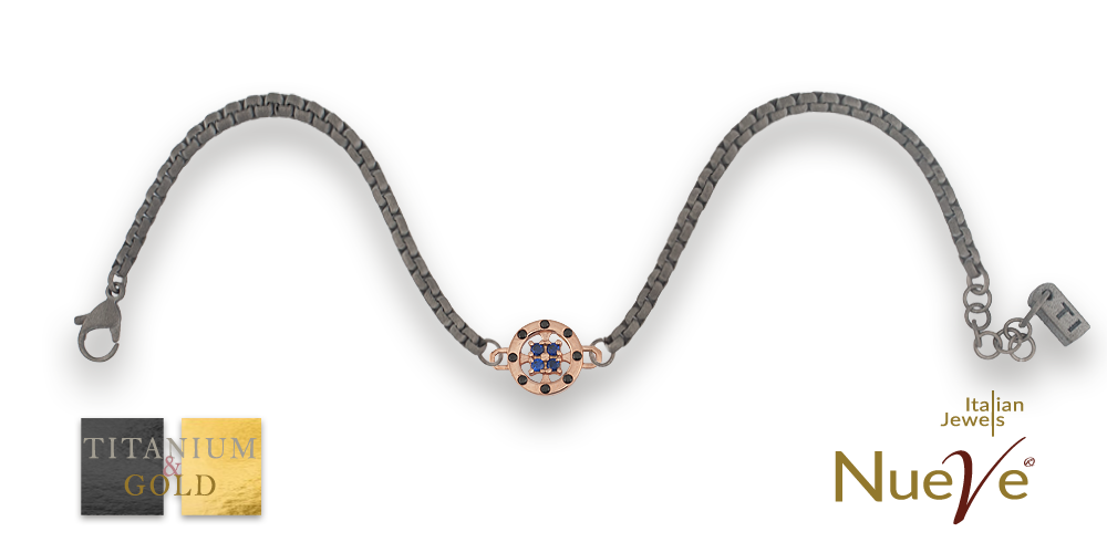 Bracciale Titanio e Oro 9 kt con diam.ti neri e Zaffiri * Luce Preziosa* - NUEVE GIOIELLI