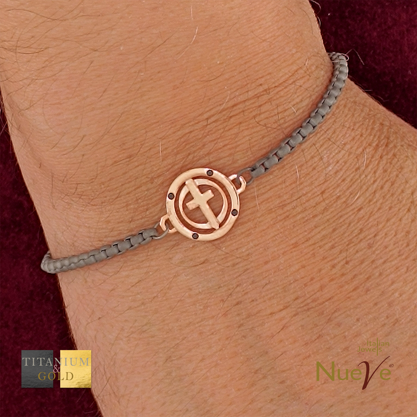 Bracciale Titanio e Oro 9 kt con diam.ti neri * I Sacri * - NUEVE GIOIELLI