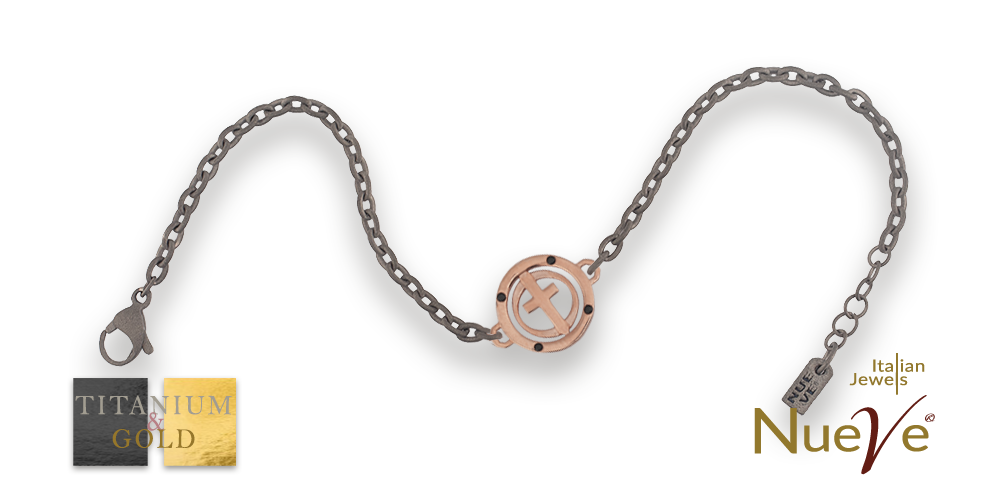 Bracciale Titanio e Oro 9 kt con diam.ti neri * I Sacri * - NUEVE GIOIELLI
