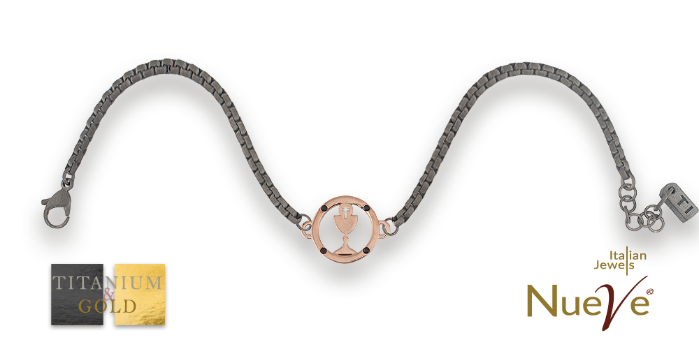 Bracciale Titanio e Oro 9 kt con diam.ti neri * I Sacri * - NUEVE GIOIELLI