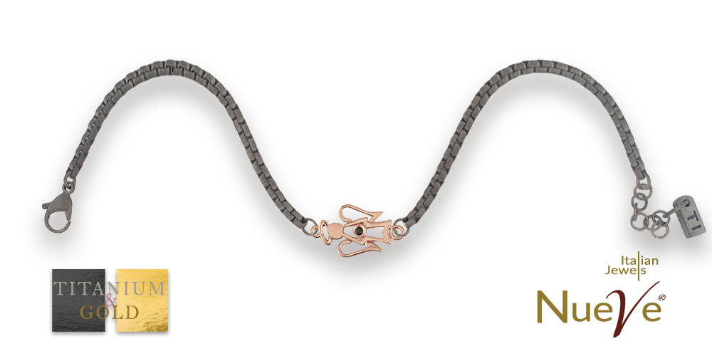 Bracciale Titanio e Oro 9 kt con diam.ti neri * Angioletto * - NUEVE GIOIELLI