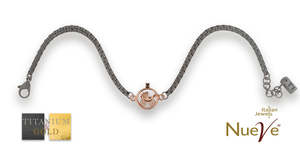 Bracciale Titanio e Oro 9 kt con diam.ti neri * Passeggino * - NUEVE GIOIELLI