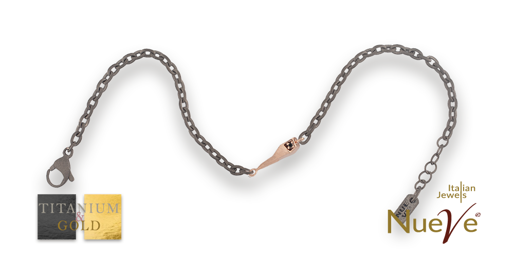 Bracciale Titanio e Oro 9 kt con diam.ti neri * Fortuna "Il cornetto" * - NUEVE GIOIELLI