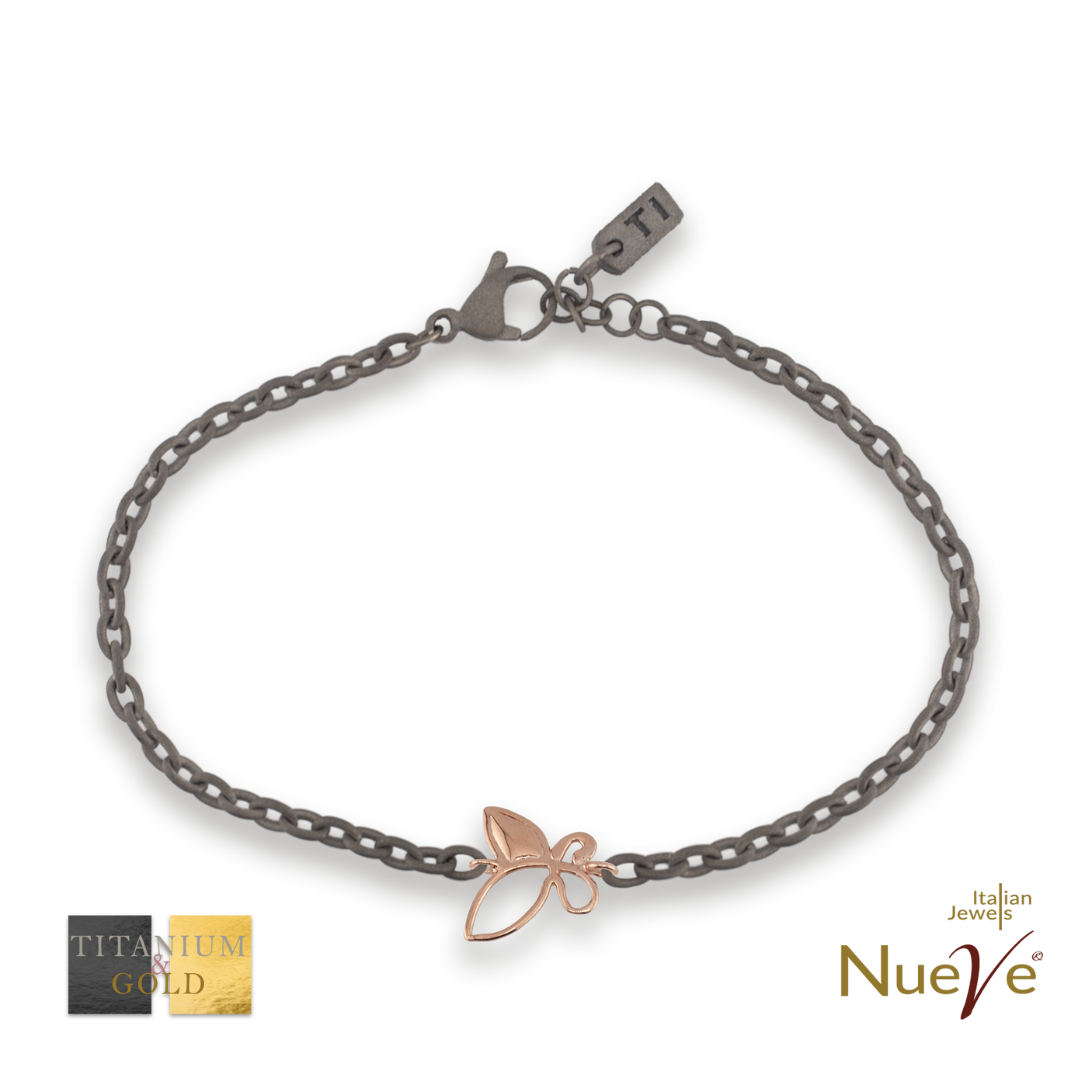 Bracciale Titanio e Oro 9 kt * Fortuna "La Farfalla" * - NUEVE GIOIELLI