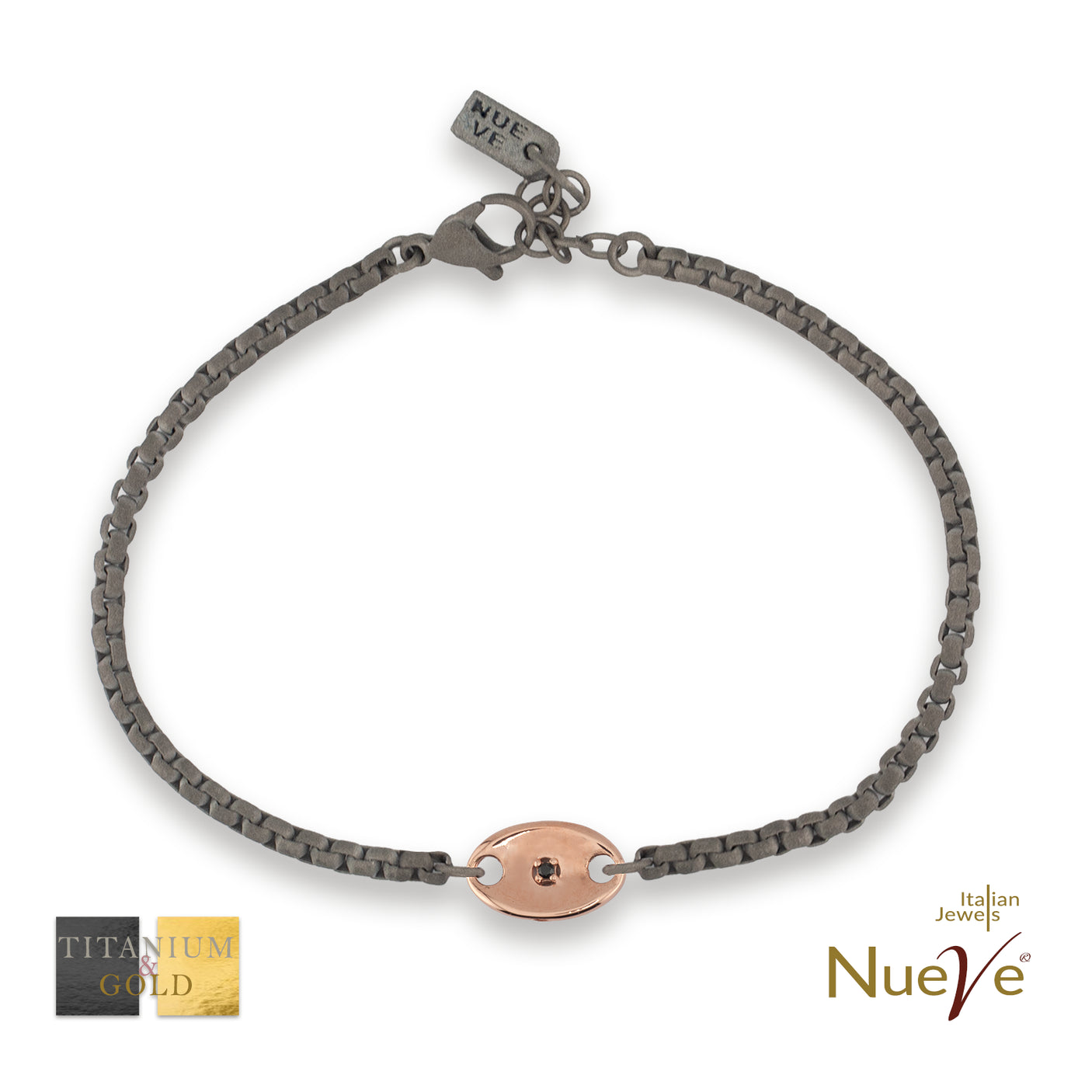 Bracciale Titanio e Oro 9 kt con diam.ti neri * Nautica * - NUEVE GIOIELLI