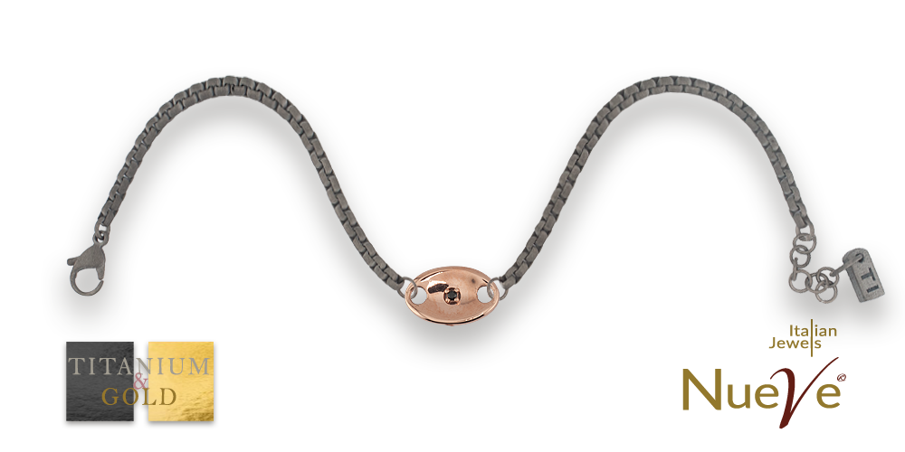 Bracciale Titanio e Oro 9 kt con diam.ti neri * Nautica * - NUEVE GIOIELLI