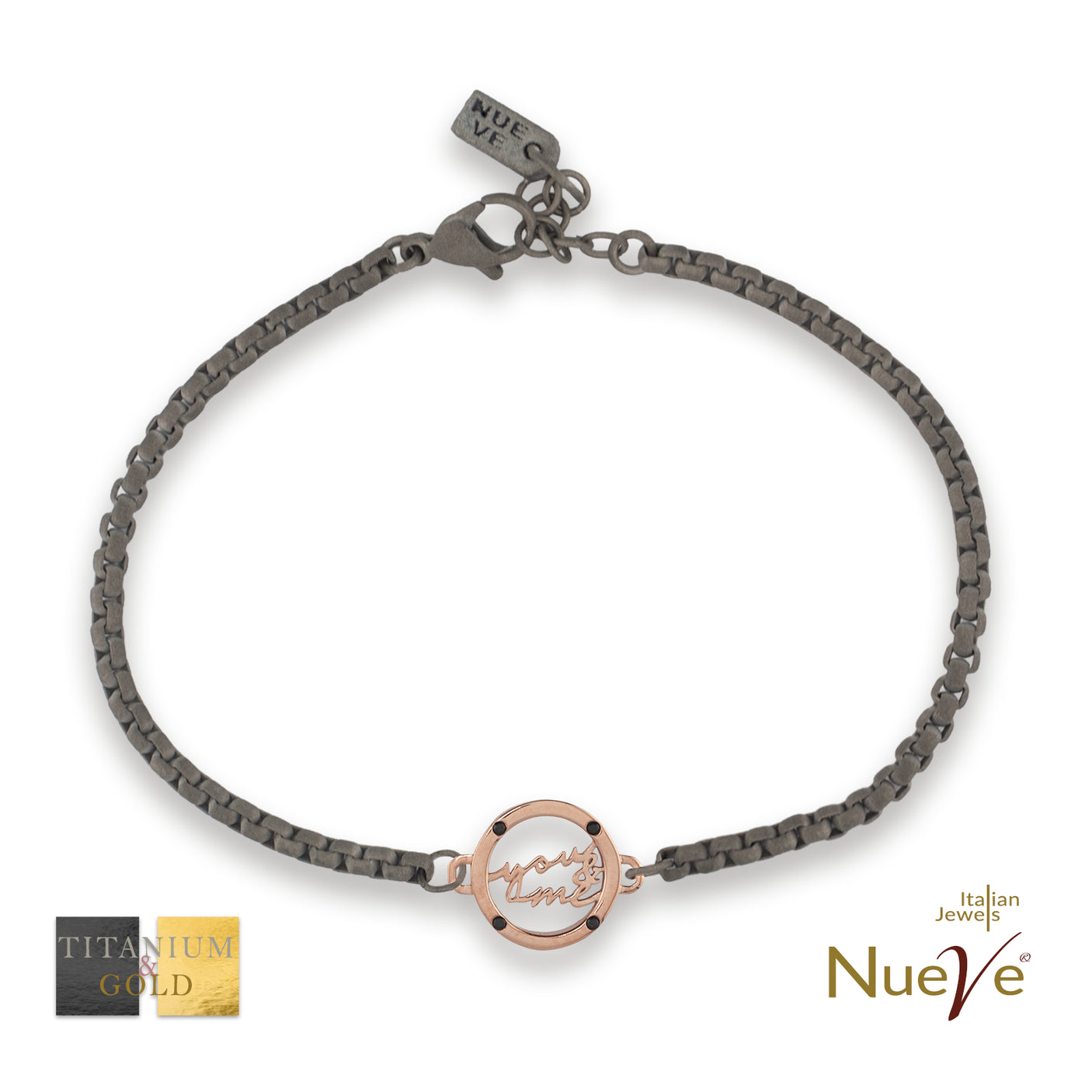 Bracciale Titanio e Oro 9 kt con diam.ti neri * You & Me * - NUEVE GIOIELLI