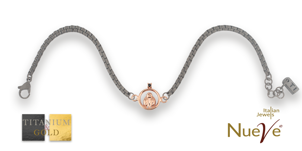 Bracciale Titanio e Oro 9 kt con diam.ti neri * Fortuna "Coccinella" * - NUEVE GIOIELLI