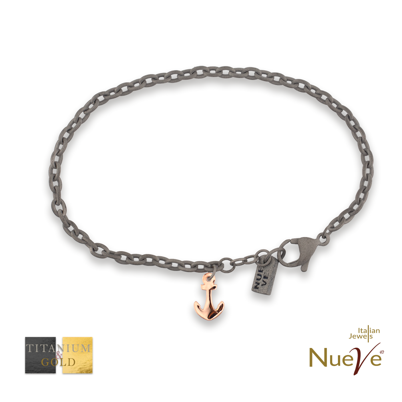 Bracciale Titanio e Oro 9 kt * Charms "Ancora" * - NUEVE GIOIELLI