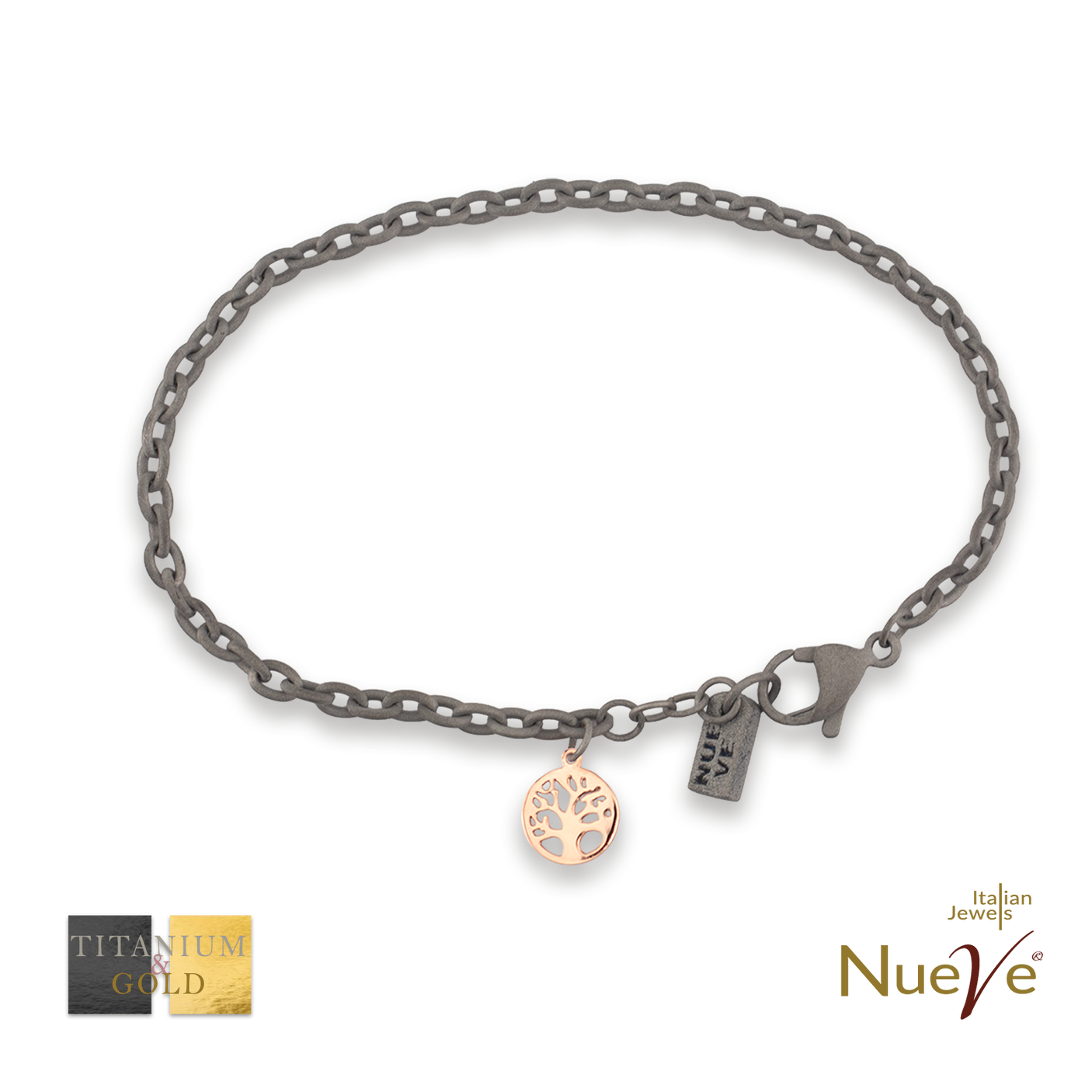 Bracciale Titanio e Oro 9 kt * Charms "Albero della Vita" * - NUEVE GIOIELLI