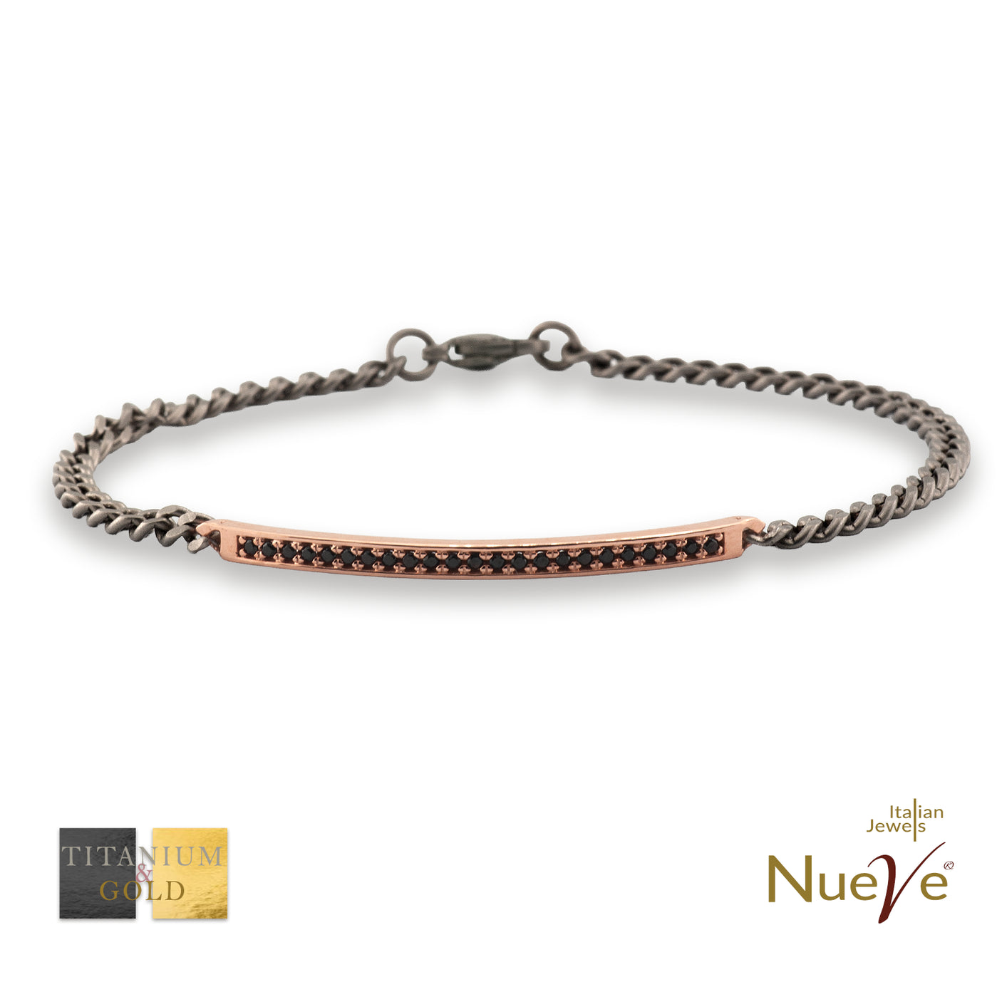 Bracciale Titanio e Oro 9 kt con diamanti neri - NUEVE GIOIELLI