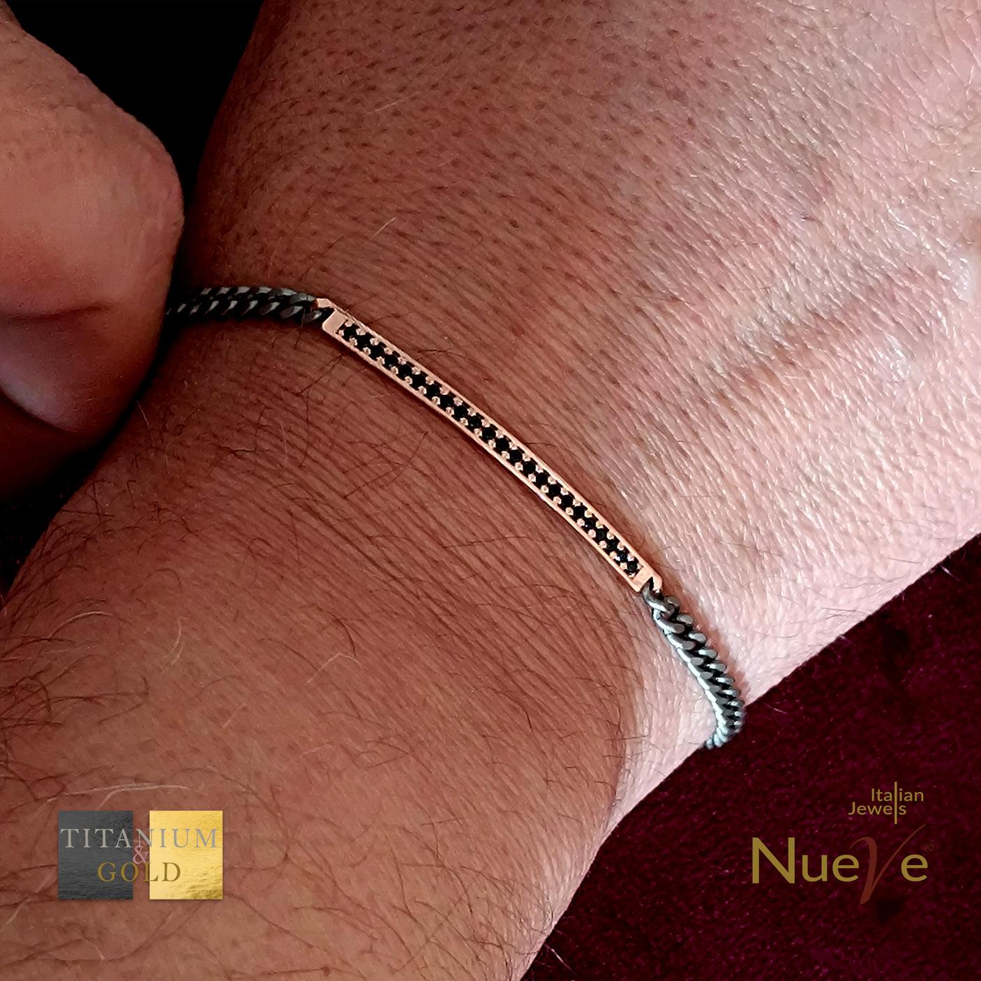 Bracciale Titanio e Oro 9 kt con diamanti neri - NUEVE GIOIELLI
