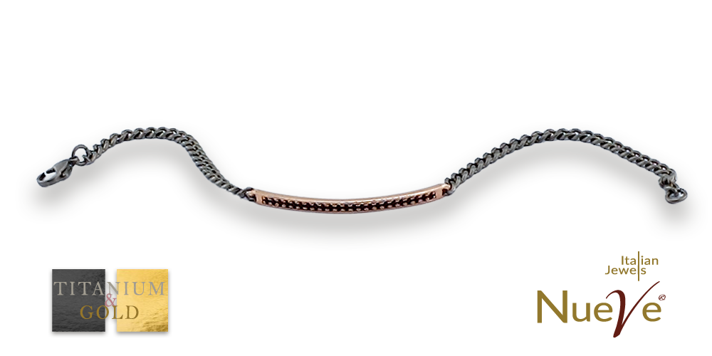 Bracciale Titanio e Oro 9 kt con diamanti neri - NUEVE GIOIELLI