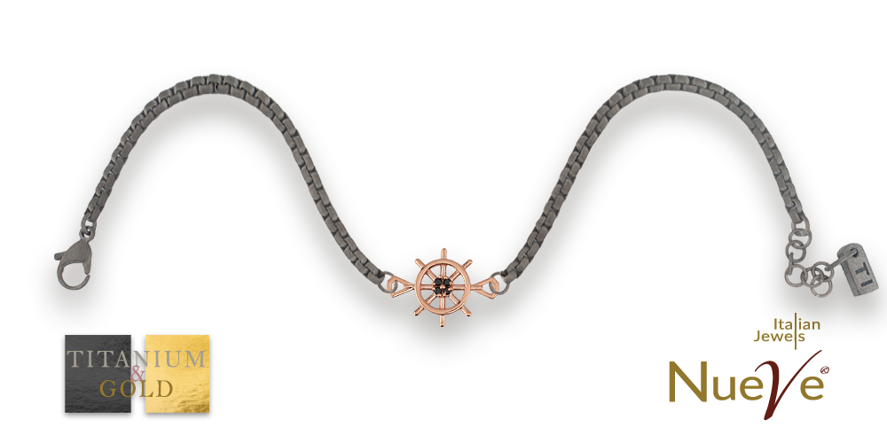 Bracciale Titanio e Oro 9 kt con diamanti neri * Il Timone * - NUEVE GIOIELLI