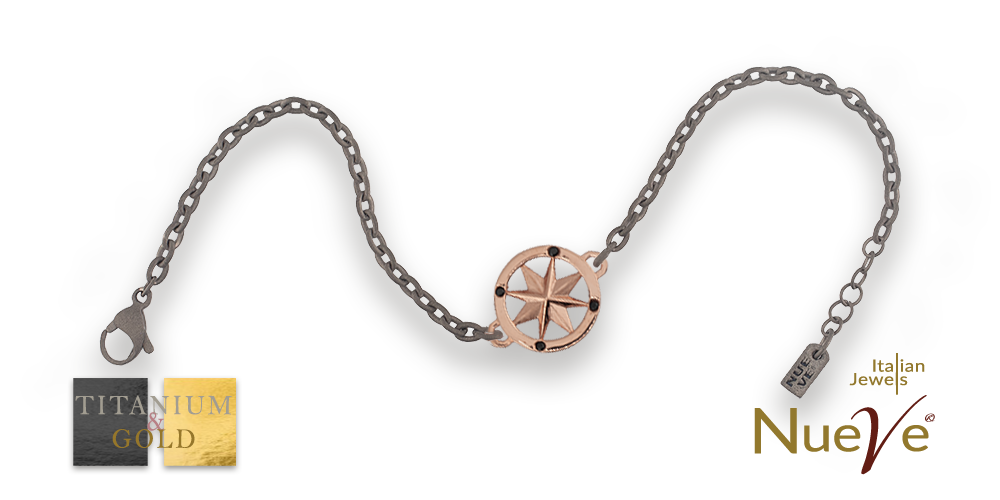 Bracciale Titanio e Oro 9 kt con diamanti neri * La rosa dei venti * - NUEVE GIOIELLI
