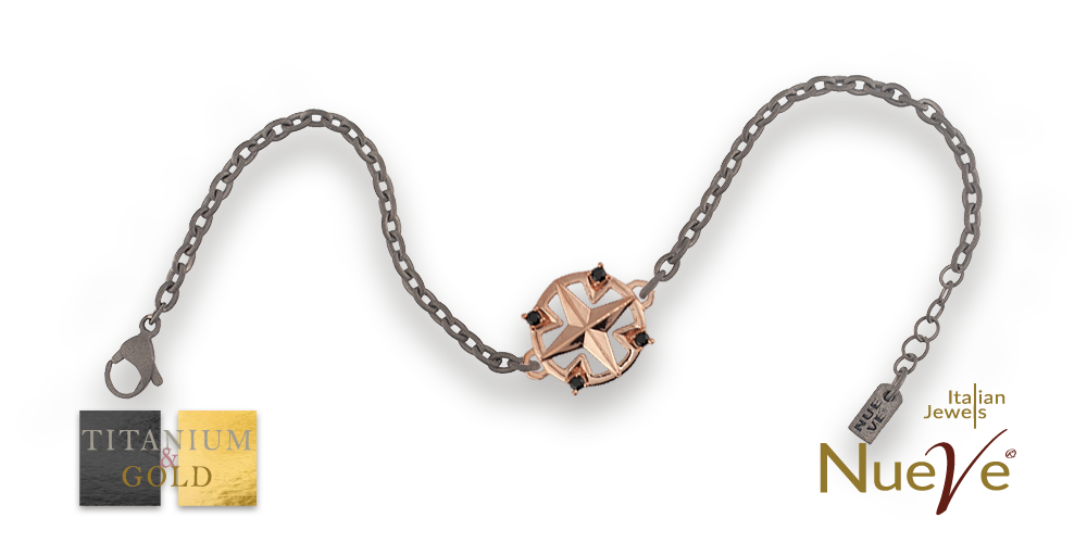 Bracciale Titanio e Oro 9 kt con diamanti neri * La rosa dei venti * - NUEVE GIOIELLI