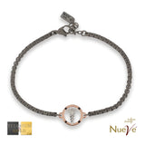 Bracciale Titanio e Oro 9 kt con diamanti neri * Laurea Farmacia "Il Caduceo" * - NUEVE GIOIELLI