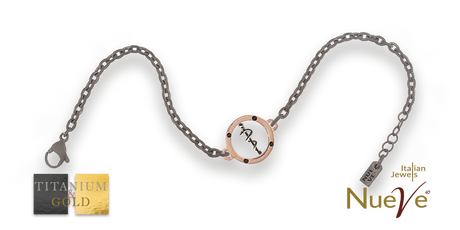 Bracciale Titanio e Oro 9 kt con diam.ti neri * Laurea Medicina " Bastone di Asclepio " * - NUEVE GIOIELLI