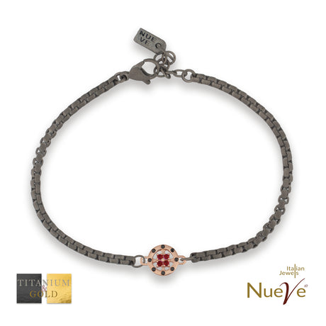 Bracciale Titanio e Oro 9 kt con diam.ti neri e Rubini * Luce Preziosa* - NUEVE GIOIELLI
