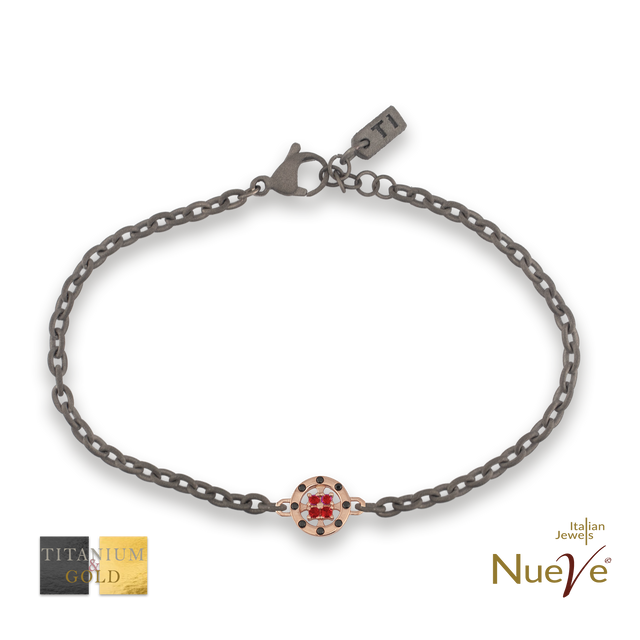 Bracciale Titanio e Oro 9 kt con diam.ti neri e Rubini * Luce Preziosa* - NUEVE GIOIELLI