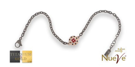 Bracciale Titanio e Oro 9 kt con diam.ti neri e Rubini * Luce Preziosa* - NUEVE GIOIELLI