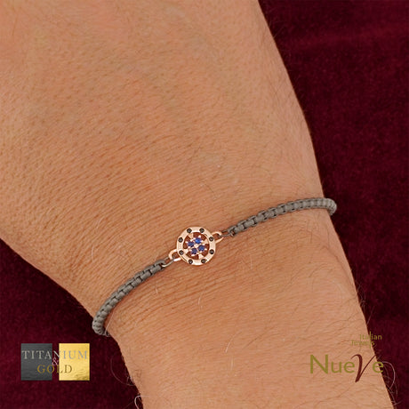 Bracciale Titanio e Oro 9 kt con diam.ti neri e Zaffiri * Luce Preziosa* - NUEVE GIOIELLI