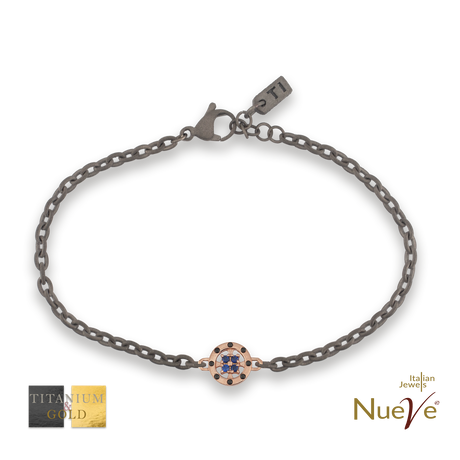 Bracciale Titanio e Oro 9 kt con diam.ti neri e Zaffiri * Luce Preziosa* - NUEVE GIOIELLI