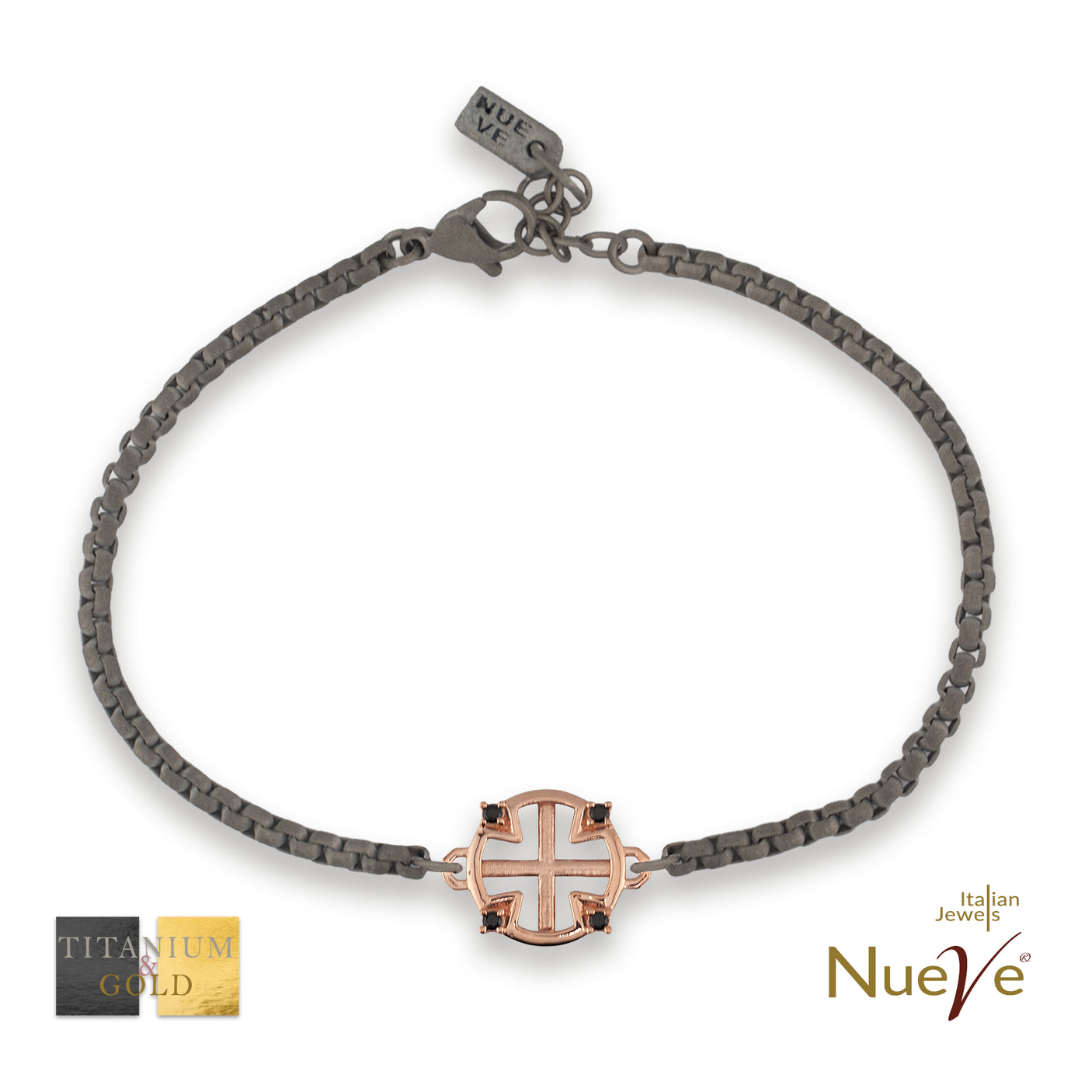 Bracciale Titanio e Oro 9 kt con diam.ti neri * I Sacri * - NUEVE GIOIELLI