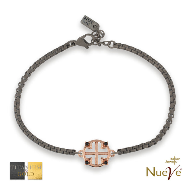 Bracciale Titanio e Oro 9 kt con diam.ti neri * I Sacri * - NUEVE GIOIELLI