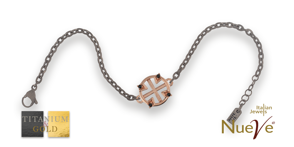 Bracciale Titanio e Oro 9 kt con diam.ti neri * I Sacri * - NUEVE GIOIELLI