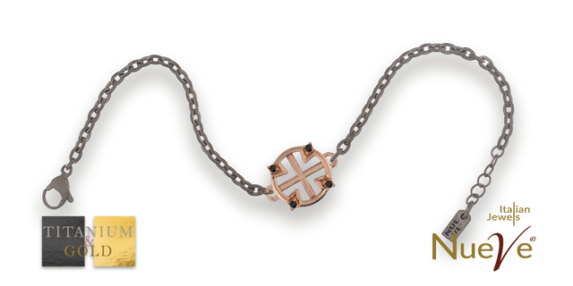 Bracciale Titanio e Oro 9 kt con diam.ti neri * I Sacri * - NUEVE GIOIELLI