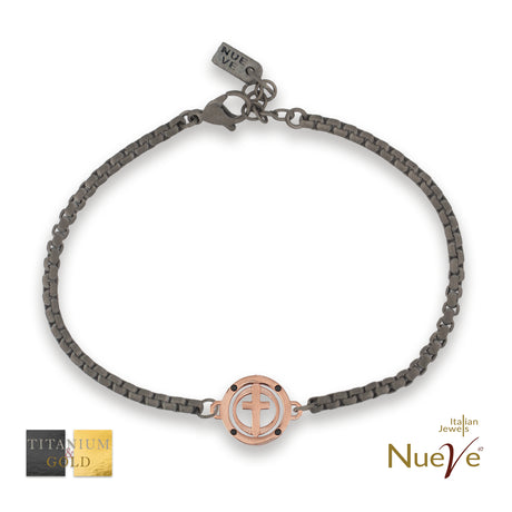 Bracciale Titanio e Oro 9 kt con diam.ti neri * I Sacri * - NUEVE GIOIELLI