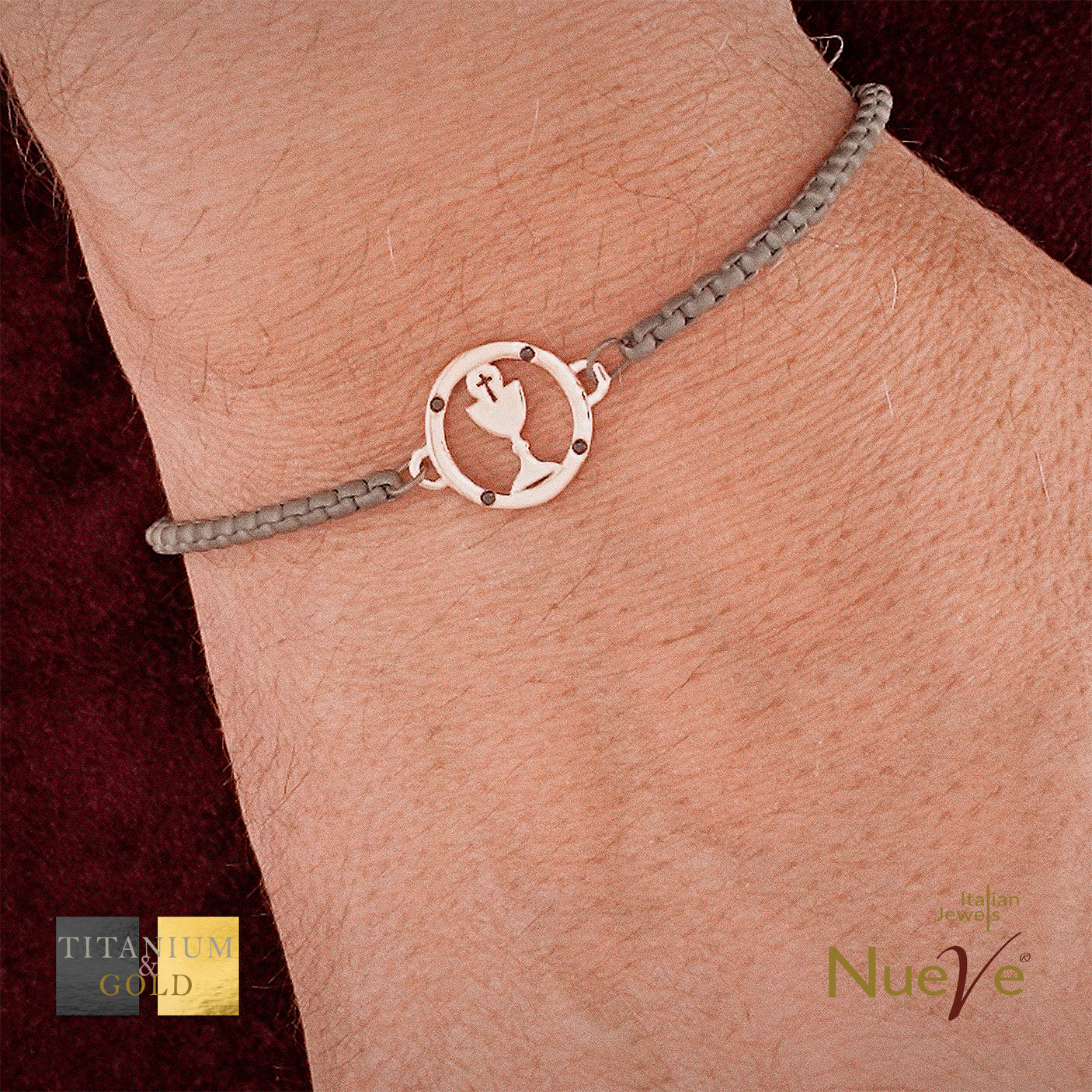 Bracciale Titanio e Oro 9 kt con diam.ti neri * I Sacri * - NUEVE GIOIELLI