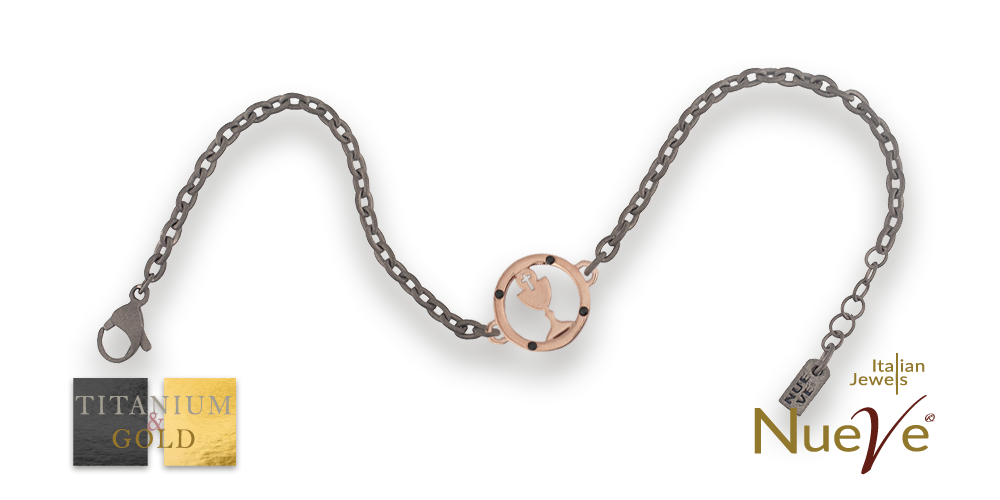 Bracciale Titanio e Oro 9 kt con diam.ti neri * I Sacri * - NUEVE GIOIELLI