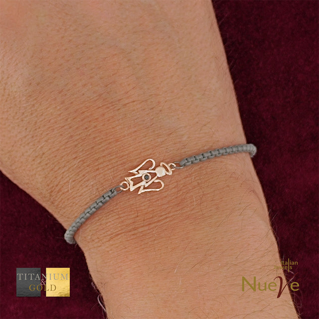 Bracciale Titanio e Oro 9 kt con diam.ti neri * Angioletto * - NUEVE GIOIELLI