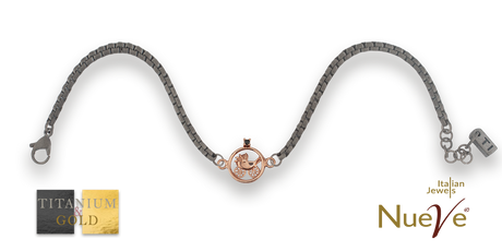 Bracciale Titanio e Oro 9 kt con diam.ti neri * Passeggino * - NUEVE GIOIELLI