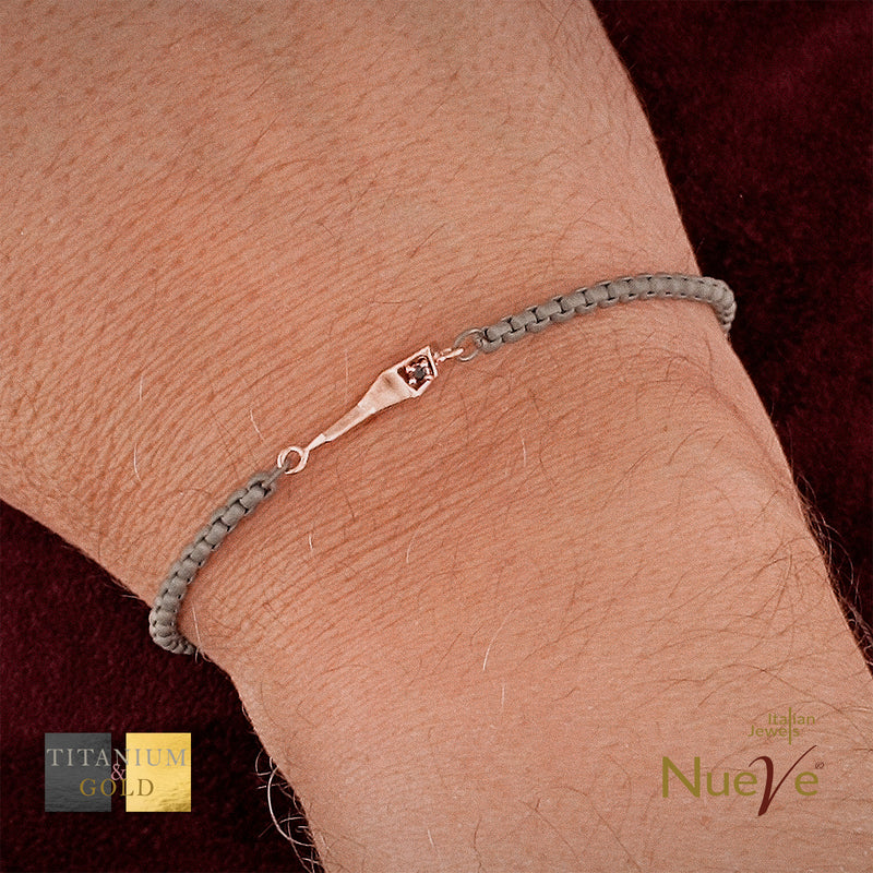 Bracciale Titanio e Oro 9 kt con diam.ti neri * Fortuna "Il cornetto" * - NUEVE GIOIELLI