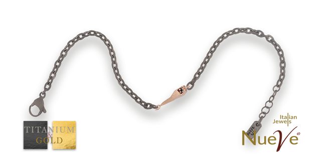 Bracciale Titanio e Oro 9 kt con diam.ti neri * Fortuna "Il cornetto" * - NUEVE GIOIELLI