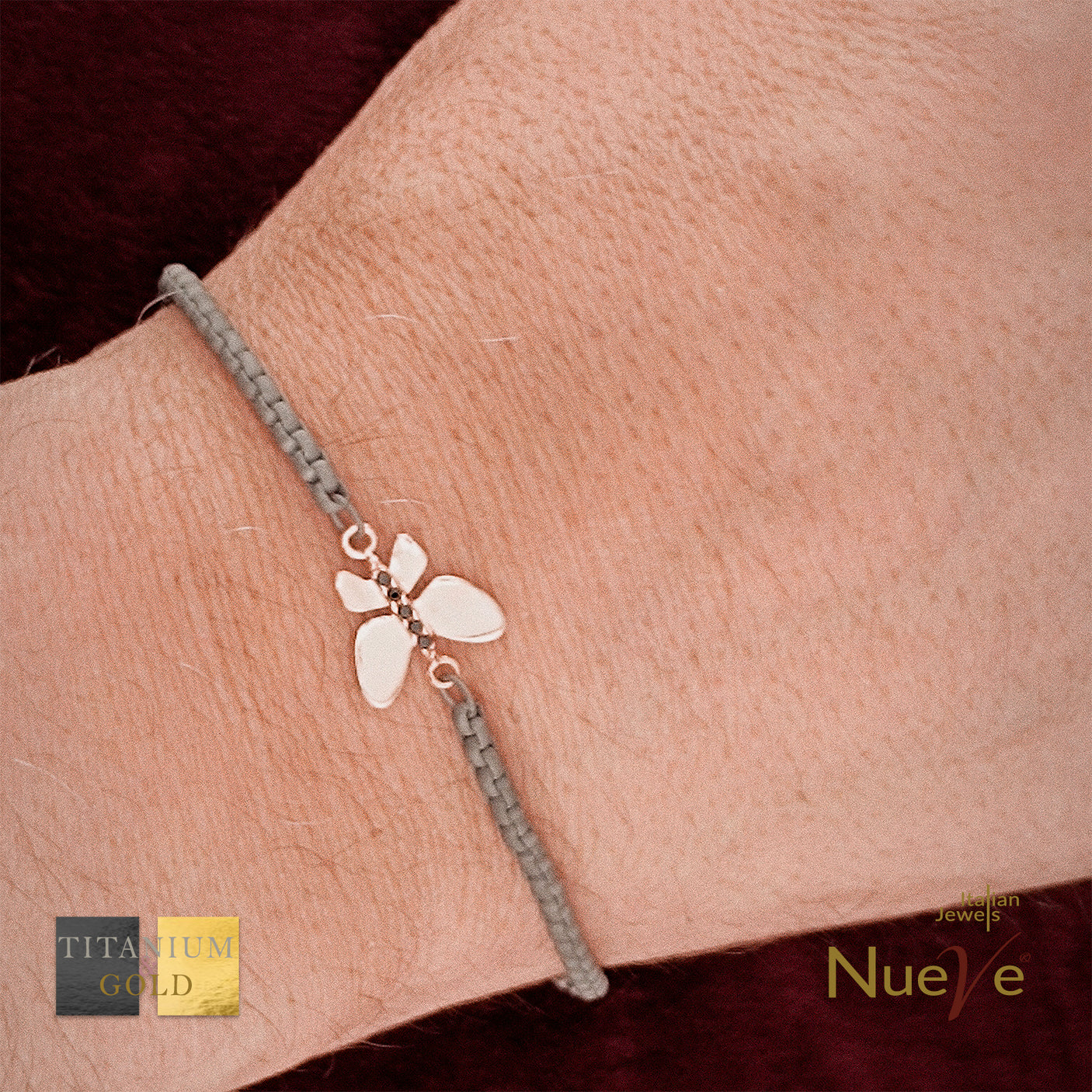 Bracciale Titanio e Oro 9 kt con diam.ti neri * Fortuna "La Farfalla" * - NUEVE GIOIELLI