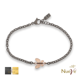 Bracciale Titanio e Oro 9 kt con diam.ti neri * Fortuna "La Farfalla" * - NUEVE GIOIELLI