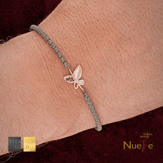 Bracciale Titanio e Oro 9 kt con diam.ti neri * Fortuna "La Farfalla" * - NUEVE GIOIELLI