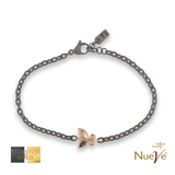 Bracciale Titanio e Oro 9 kt con diam.ti neri * Fortuna "La Farfalla" * - NUEVE GIOIELLI