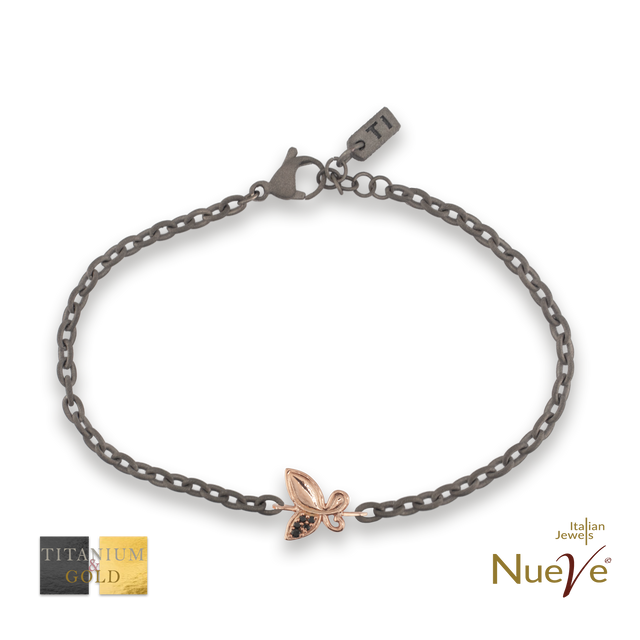 Bracciale Titanio e Oro 9 kt con diam.ti neri * Fortuna "La Farfalla" * - NUEVE GIOIELLI