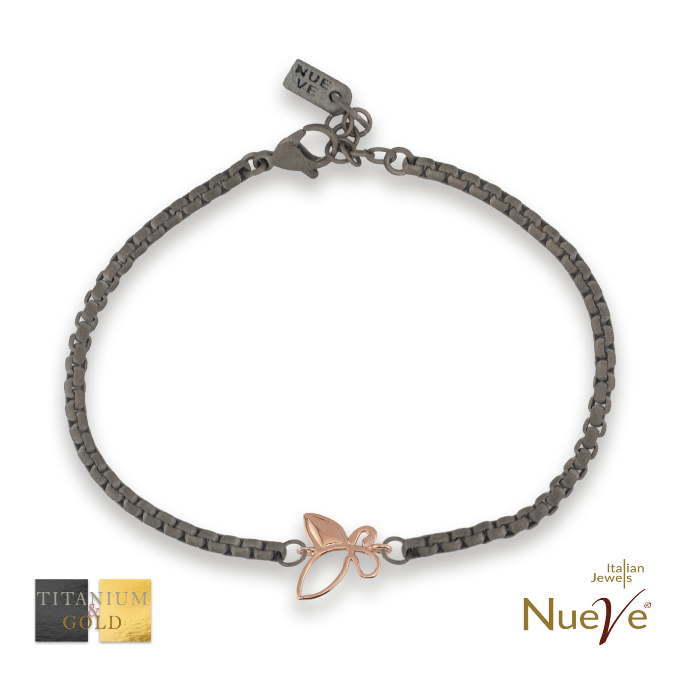 Bracciale Titanio e Oro 9 kt * Fortuna "La Farfalla" * - NUEVE GIOIELLI