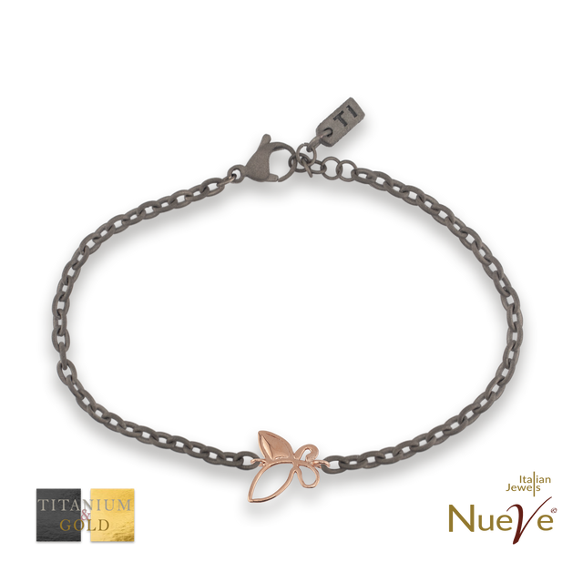 Bracciale Titanio e Oro 9 kt * Fortuna "La Farfalla" * - NUEVE GIOIELLI