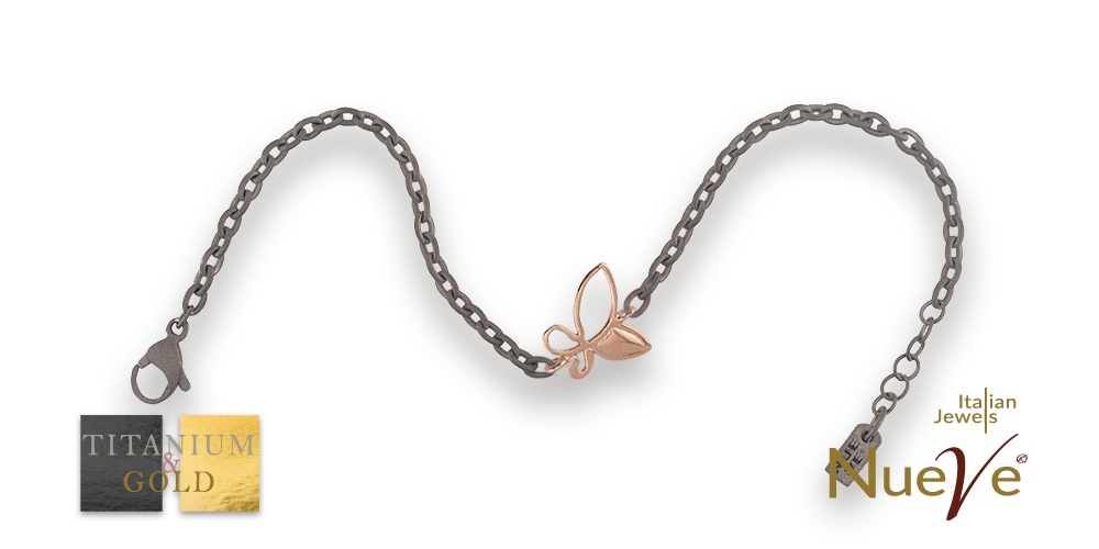 Bracciale Titanio e Oro 9 kt * Fortuna "La Farfalla" * - NUEVE GIOIELLI