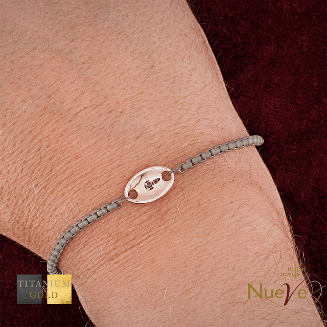 Bracciale Titanio e Oro 9 kt con diam.ti neri * Nautica * - NUEVE GIOIELLI